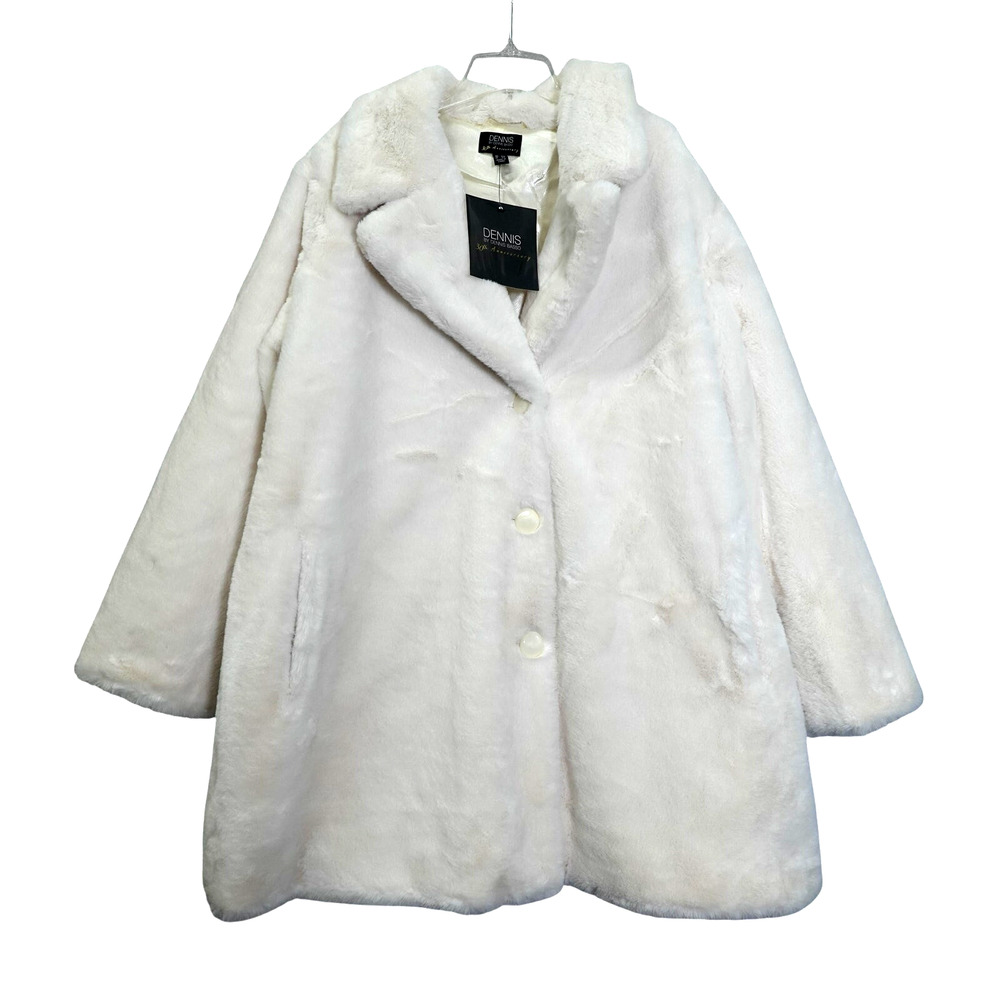 Dennis Basso White Faux Fur Coat Womens Jacket Notch Collar Crossover Lapel 4X